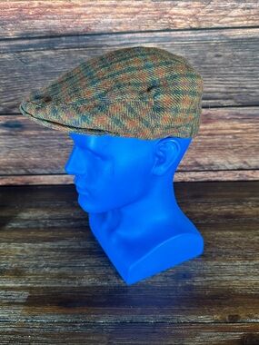 Harrods Private Label Multicolor Tweed Flat Cap - Green, Brown, Orange Accents